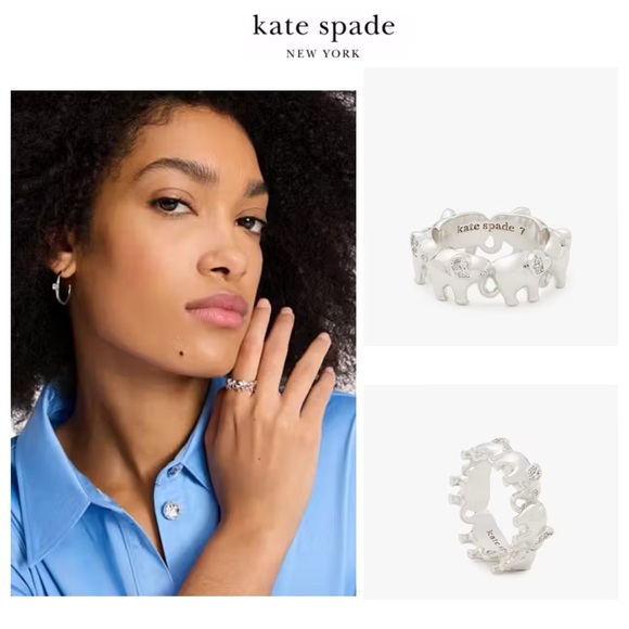 NWT Kate Spade ♠️ PRECIOUS ELEPHANT Silver Plated Brass /CZ Crystals Ring - Picture 2 of 9